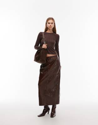 Asos Design Long Sleeve Crew Neck Top With Thumb Holes In Brown