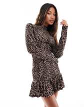 Little mistress foil print mini dress with pleated skirt in black multi sale