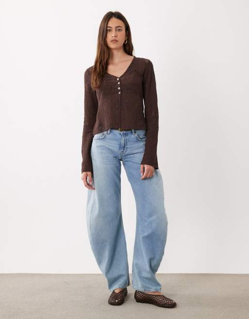 ASOS DESIGN long sleeve crochet top in chocolate, 2 of 4