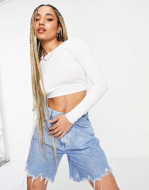 ASOS DESIGN long sleeve crop top with open back in white | ASOS