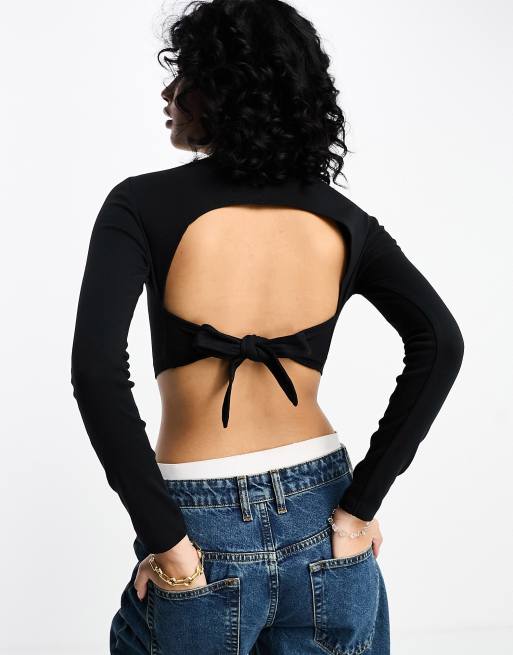 Black Cross Over Long Sleeve Crop Top