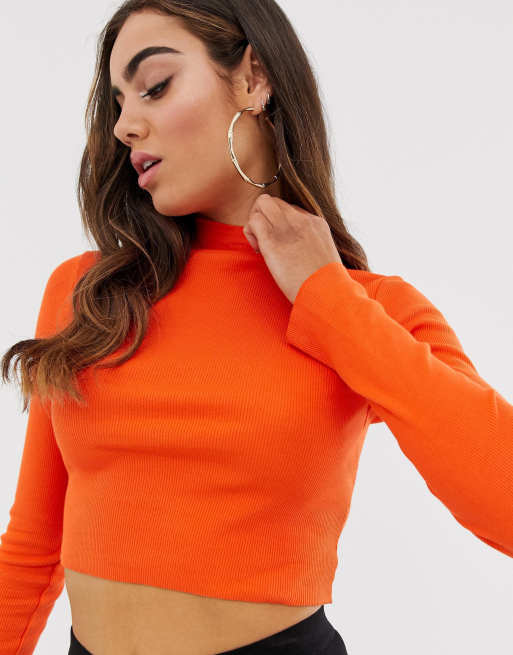 Orange turtleneck clearance sweater crop