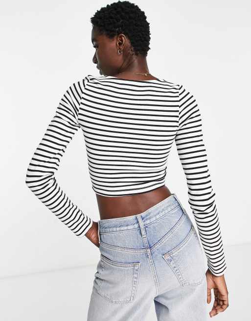 ASOS DESIGN long sleeve crop top with v wire in black