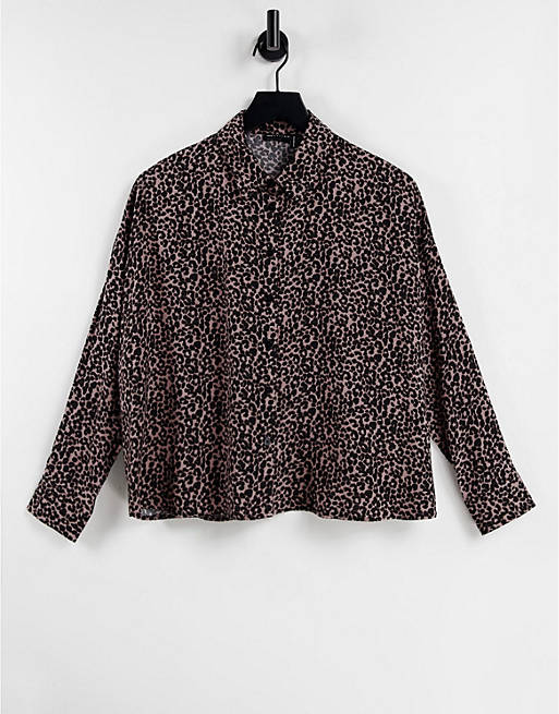 Women Shirts & Blouses/long sleeve cropped shirt in leopard print 