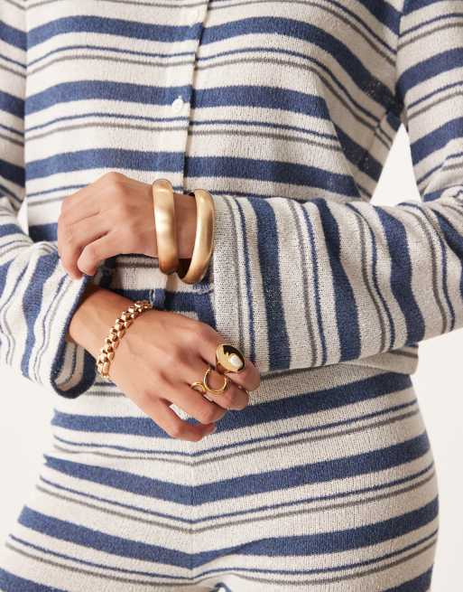 ASOS DESIGN long sleeve cut and sew stripe through top in ivory and blue - part of a set