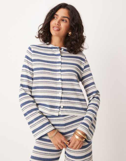 ASOS DESIGN long sleeve cut and sew stripe through top in ivory - part of a set