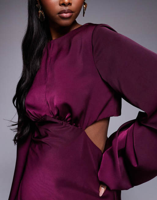 ASOS DESIGN long sleeve cut out maxi dress with knot back detail in mauve