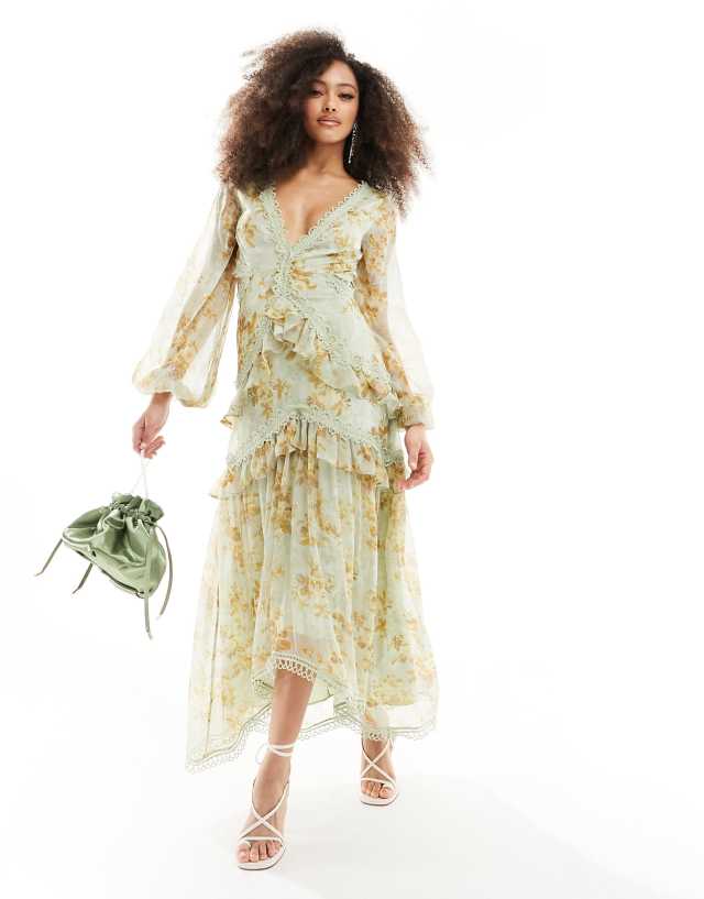 long sleeve cut out midi dress ASOS DESIGN in vintage floral print Bodycon size:EU 42 classy wine red cocktail outfit Organic Cotton Jersey Dress style work bring a