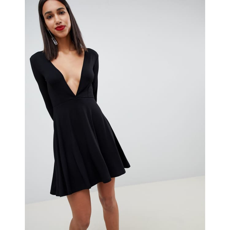 Long sleeve shop deep plunge dress