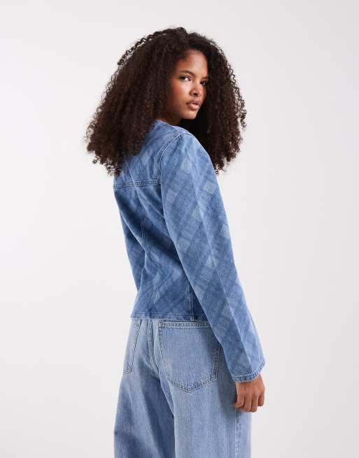 ASOS DESIGN long sleeve denim jacket in laser check print, 4 of 4