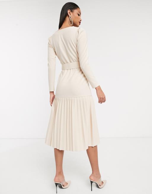 ASOS DESIGN Long sleeve double breasted pleated midi dress, 2 of 4