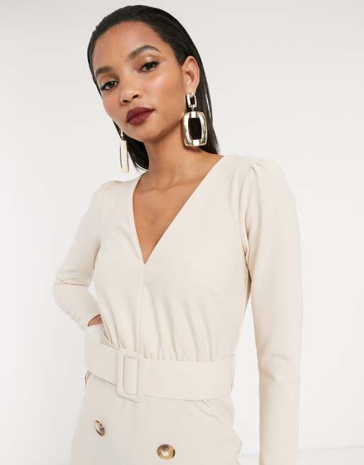 ASOS DESIGN Long sleeve double breasted pleated midi dress, 3 of 4
