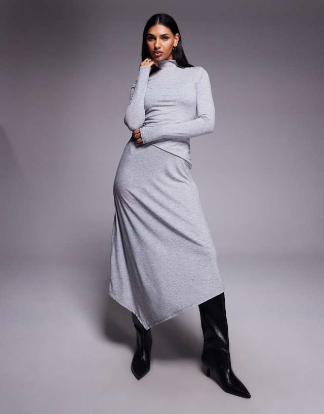 grey handkerchief dress ASOS Design - Long Sleeve Double Layer Midi - Women - Polyester Doen dress