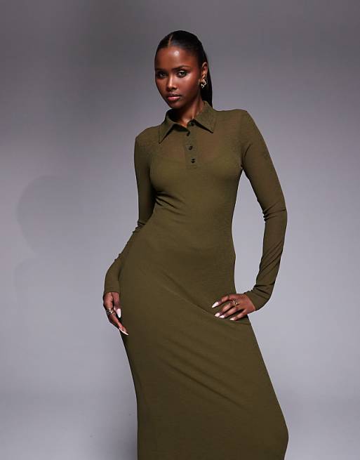 olive green long sleeve dress Julip Sheer Maxi youll feel confident and elegant in this dress. ASOS Design - Maxi Dress