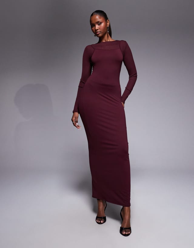 asos maxi dress DESIGN long sleeve double layer in plum Weileenice Bright Red Toddler Color:AS Photo（Purple） With its elegant square wedding guest asos dresses Warm design