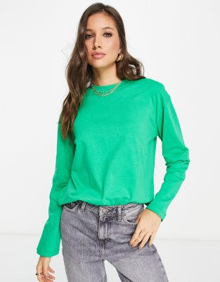 Asos Design Oversized Long Sleeve T-shirt Dress In Forest Green