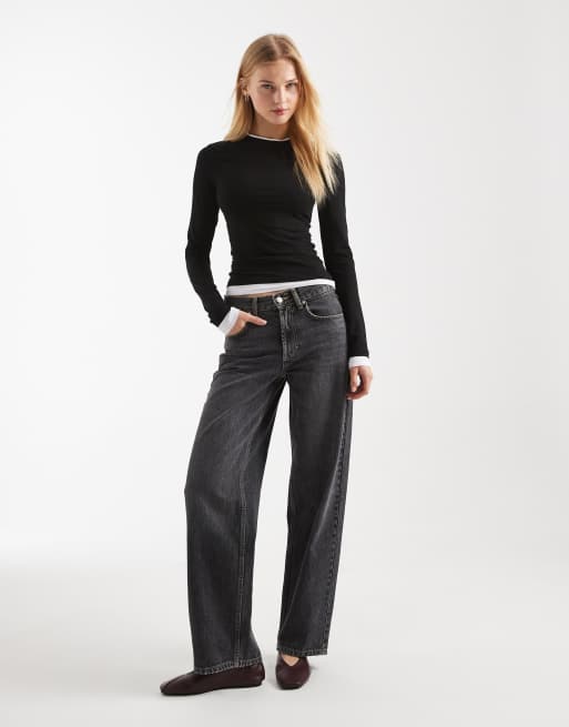 ASOS DESIGN long sleeve double layer top in black, 4 of 4