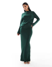 ASOS DESIGN blouson high neck maxi dress in oyster