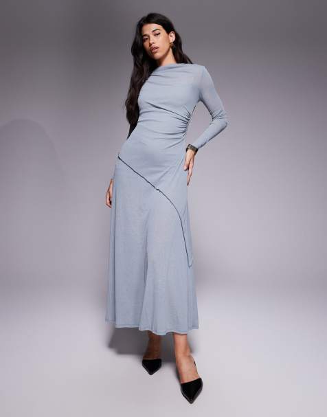 ASOS DESIGN long sleeve drape detail maxi dress in gray - view 1