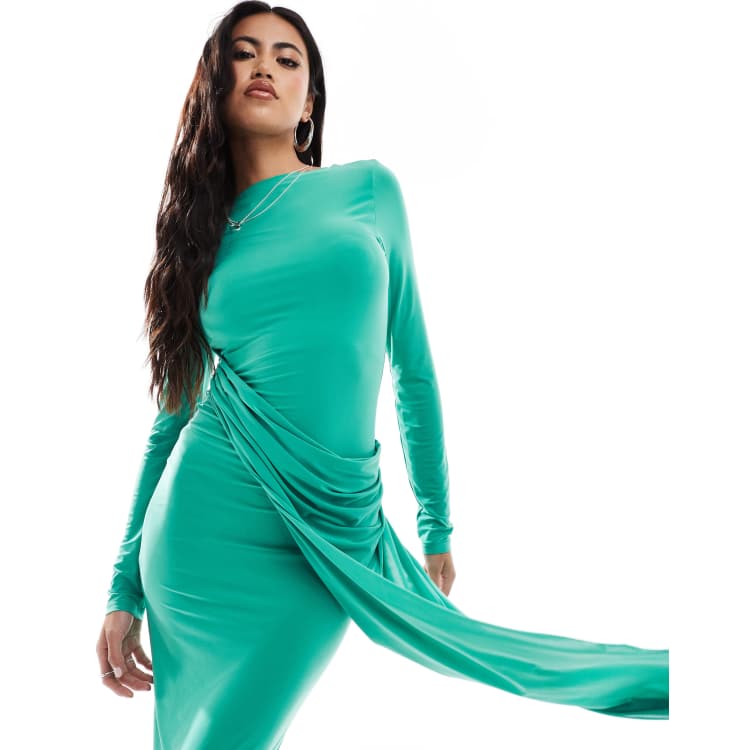 asos green long sleeve dress ASOS Design - Maxi Dress - Women - Polyester - XS