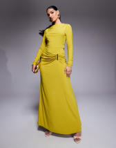 ASOS DESIGN cowl corset overlay satin chiffon mix maxi dress in taupe