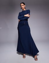 ASOS DESIGN ruched bust crinkle bias maxi dress with gathers in chocolate brown