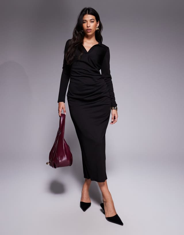 long sleeve draped black dress ASOS Design Shirt Maxi in black-No color Reuniontower com