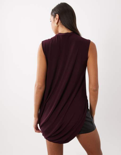 ASOS DESIGN long sleeve draped tunic top in plum, 4 of 4