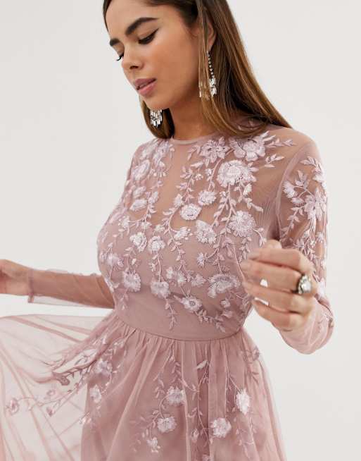 Long sleeve shop embroidered midi dress