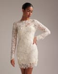 [ASOS DESIGN] ASOS DESIGN long sleeve embroidered mini wedding dress in cream-White 16 CREAM