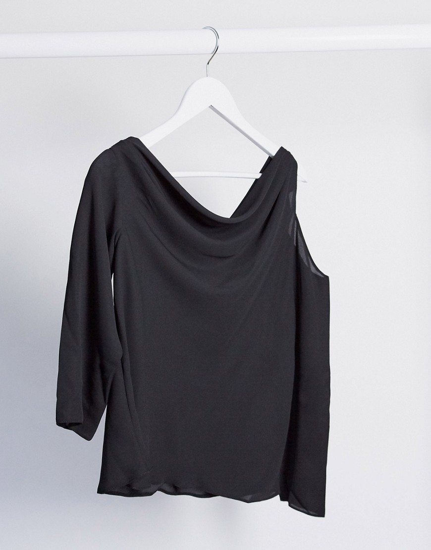 Asos Design Long Sleeve Fallen Shoulder Top In Black