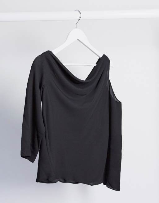 ASOS DESIGN long sleeve fallen shoulder top in black | ASOS