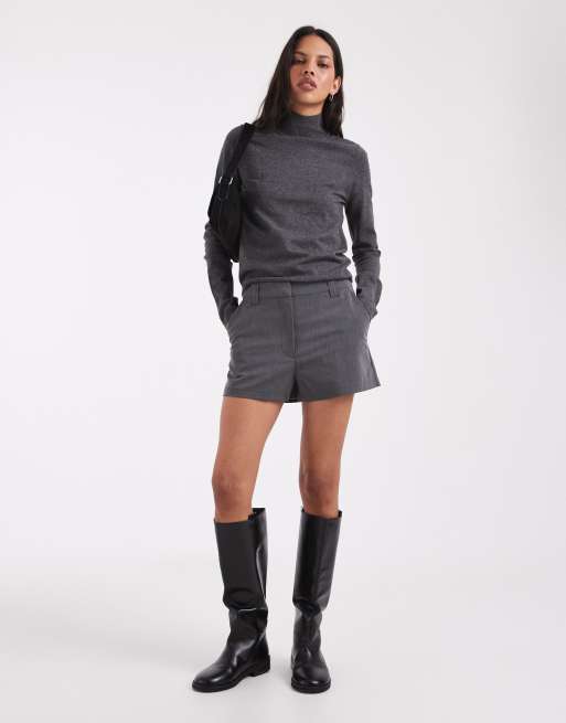 ASOS DESIGN long sleeve fine gauge roll neck jumper in charcoal, 2 of 4