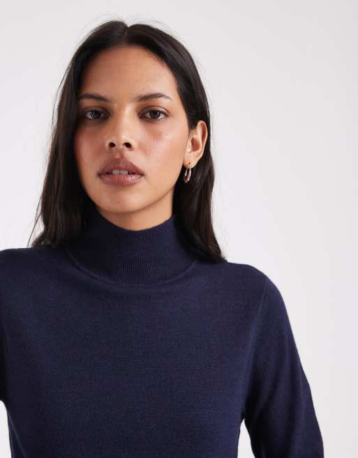 ASOS DESIGN long sleeve fine gauge roll neck jumper in navy, 3 of 4