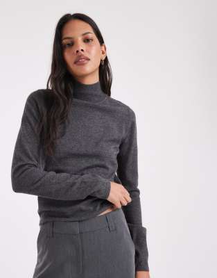 Asos Design Long Sleeve Fine Gauge Turtleneck Sweater In Silver