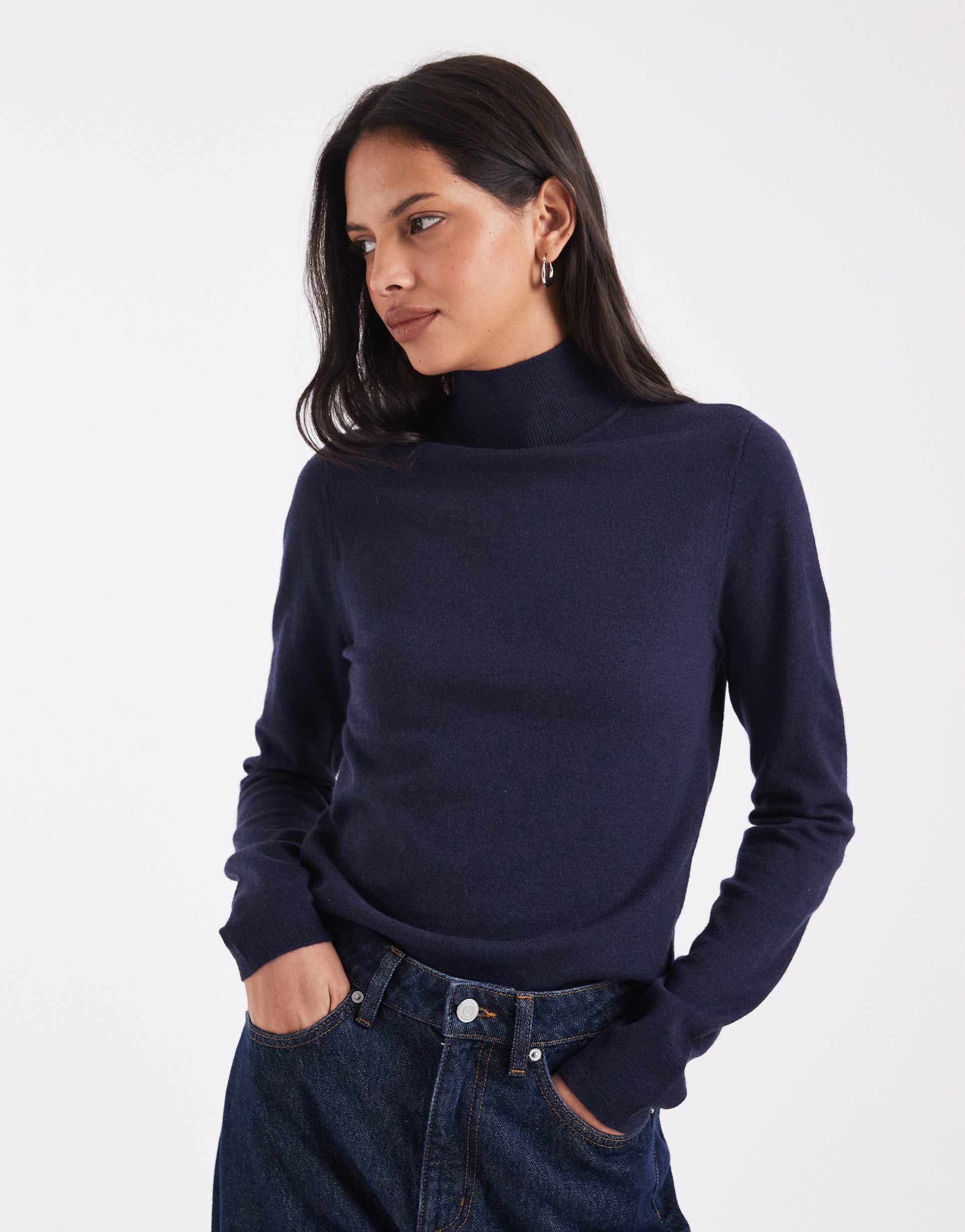 ASOS DESIGN long sleeve fine gauge turtleneck sweater in navy