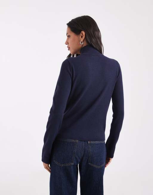 ASOS DESIGN long sleeve fine gauge turtleneck sweater in navy, 4 of 4