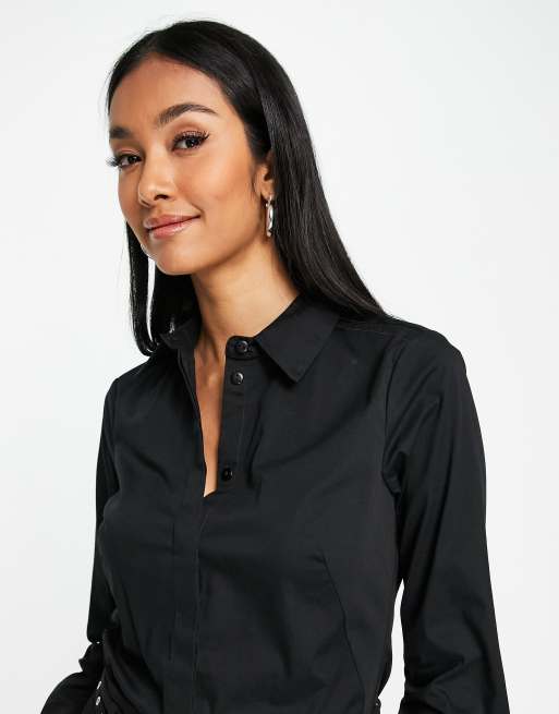 Womens black fitted clearance shirt