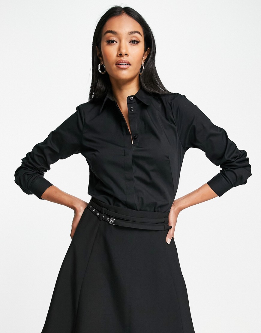ASOS DESIGN long sleeve fitted shirt in stretch cotton in black