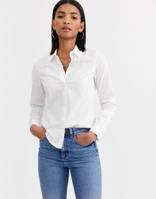 ASOS DESIGN long sleeve fitted shirt in stretch cotton in white | ASOS