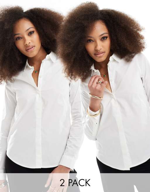 ASOS DESIGN long sleeve fitted shirt in white