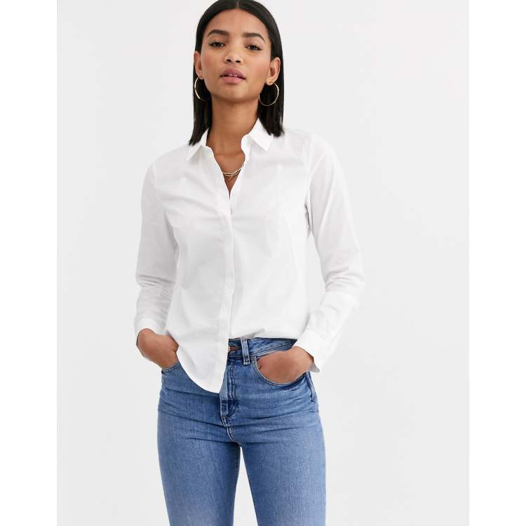 white button long sleeve top