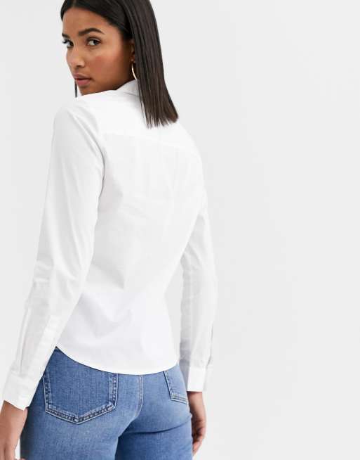 ASOS DESIGN long sleeve fitted shirt in white