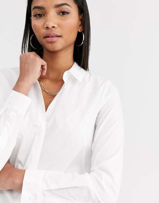 ASOS DESIGN long sleeve fitted shirt in white