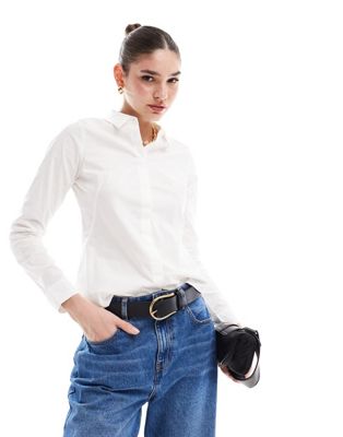 ASOS DESIGN long sleeve fitted shirt in white | ASOS