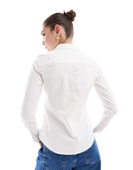 ASOS DESIGN long sleeve fitted shirt in white