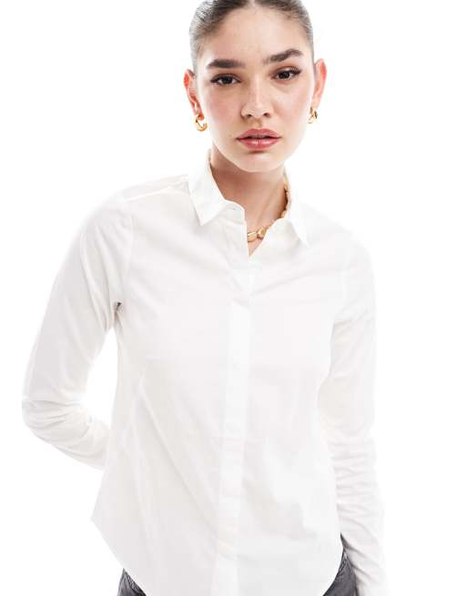 ASOS DESIGN long sleeve fitted shirt in white