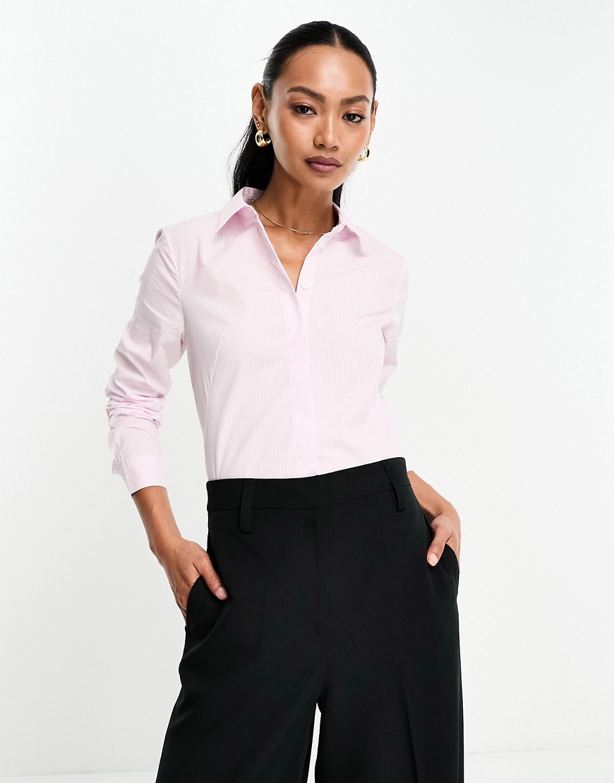 ASOS DESIGN long sleeve fitted stretch cotton shirt in pink & white stripe-Multi