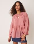 [ASOS DESIGN] ASOS DESIGN long sleeve floaty smock top in pink 8 pink