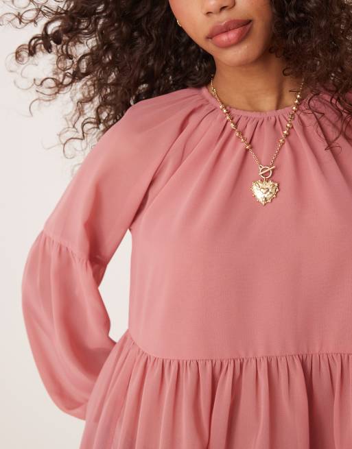 ASOS DESIGN long sleeve floaty smock top in pink